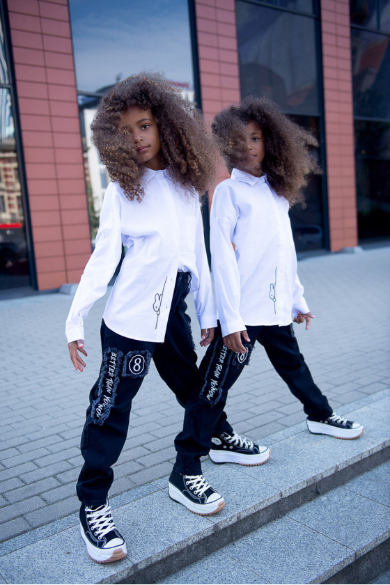 Biała koszula dla dziewczynki bawełniana koszula dla dziewczynki koszula do szkoły bluzka bawełniana odzież dziecięca Sówka