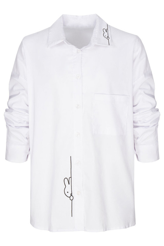 Biała koszula dla dziewczynki bawełniana koszula dla dziewczynki koszula do szkoły bluzka bawełniana odzież dziecięca Sówka