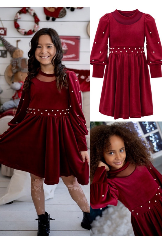 Świąteczna sukienka czerwona welurowa dla dziewczynki sówka odzież dziecięca sklep z ubrankami dla dzieci