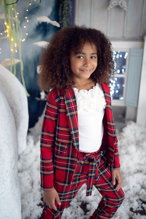 Komplet dla dziewczynki żakiet i spodnie w szkodzką kratkę ❤️Sówka❤️