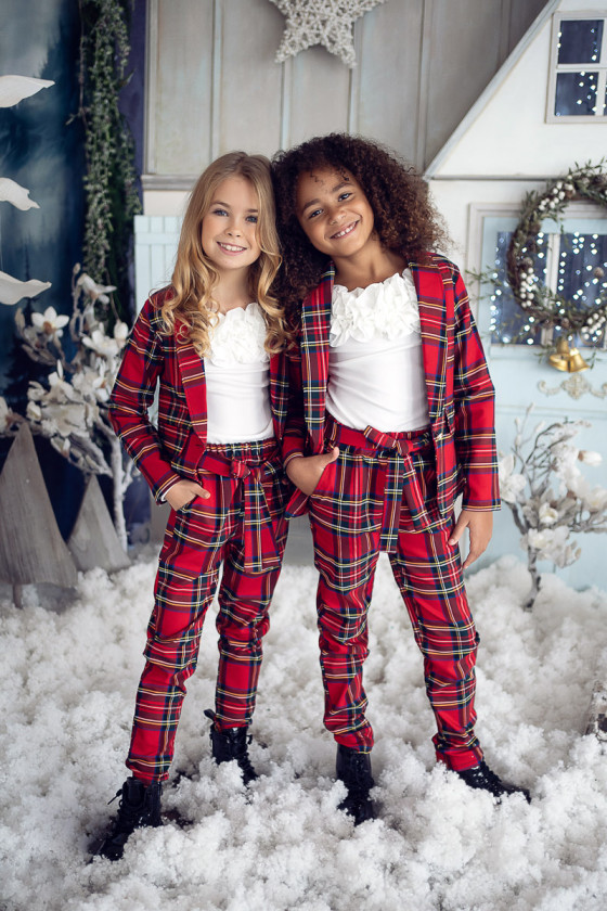 Komplet dla dziewczynki żakiet i spodnie w szkodzką kratkę ❤️Sówka❤️