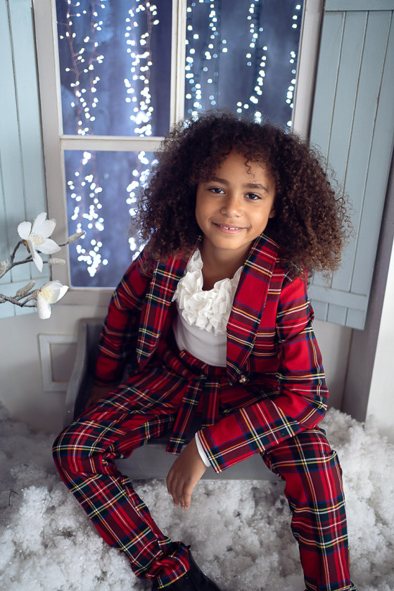 Komplet dla dziewczynki żakiet i spodnie w szkodzką kratkę ❤️Sówka❤️