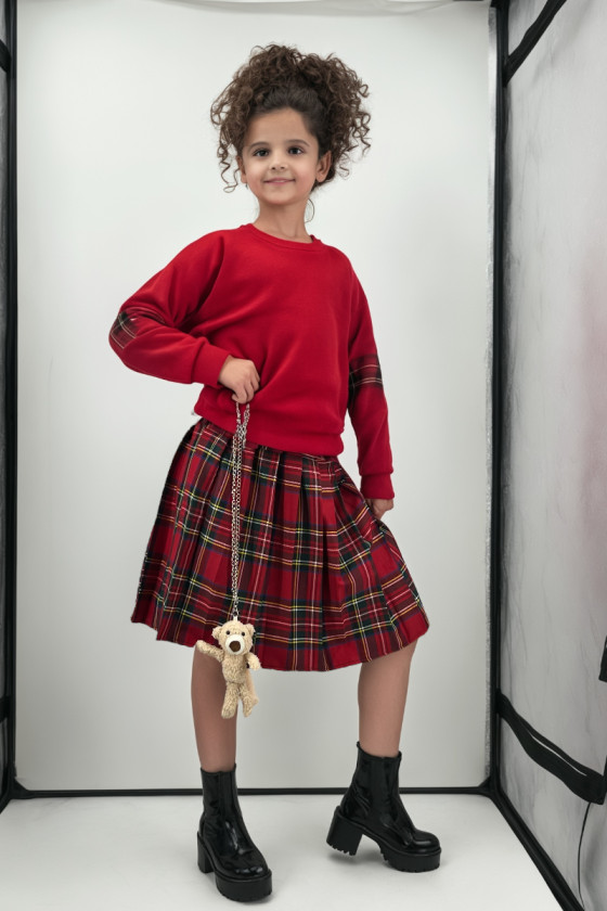 Komplet dla dziewczynki z maskotką misiem CZERWONY