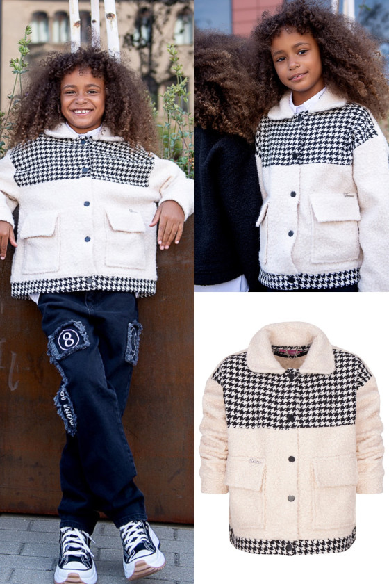 Kurtka beżowa flauszowa dla dziewczynki jesień zima odzież dziecięca Sówka