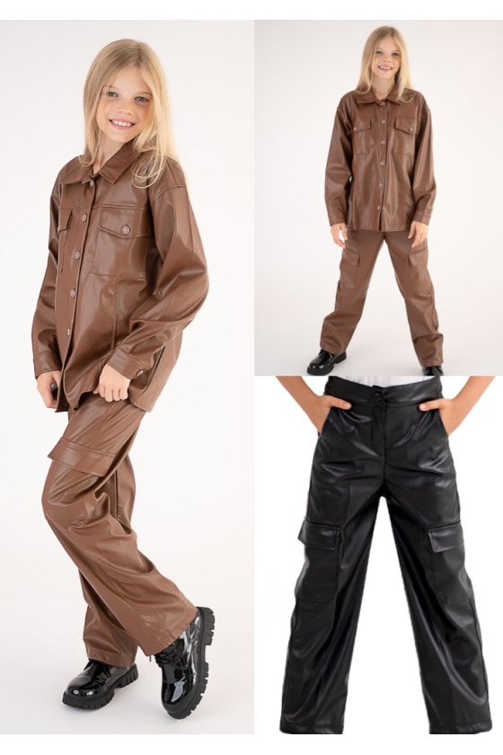 Spodnie z eko skóry dla dziewczynki odzież dziecięca sówka sklep