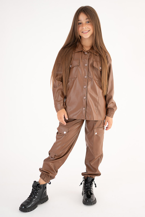 Koszula eko skóra dla dziewczynki spodnie na co dzień dla dziewczynki spodnie na jesień dla dziewczynki spodnie do szkoły dla dz