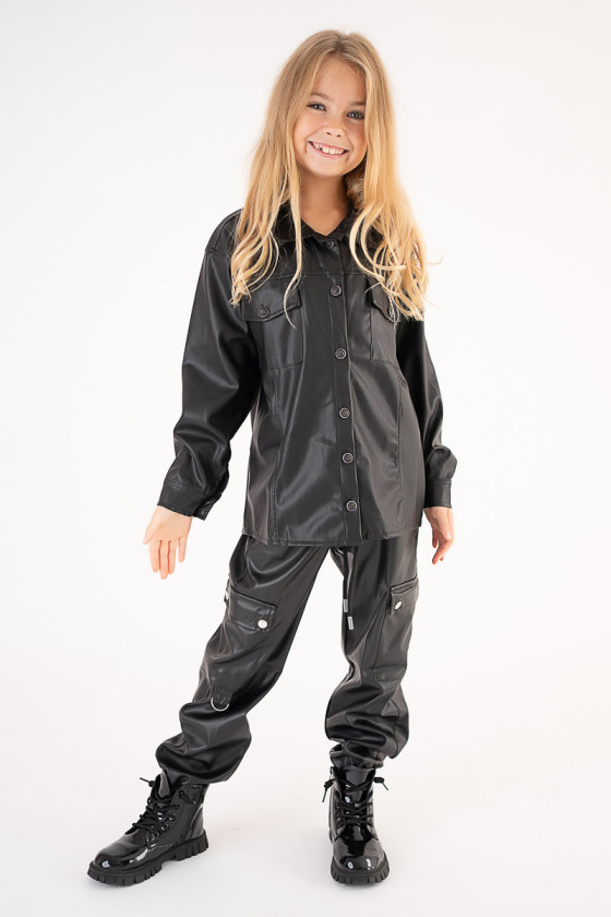 Koszula eko skóra dla dziewczynki spodnie na co dzień dla dziewczynki spodnie na jesień dla dziewczynki spodnie do szkoły dla dz