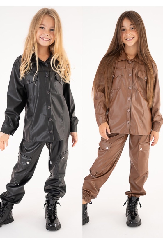 Spodnie eko skóra dla dziewczynki odzież dziecięca sówka sklep