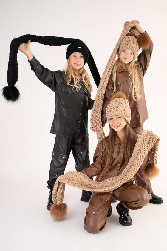 Spodnie eko skóra dla dziewczynki odzież dziecięca sówka sklep