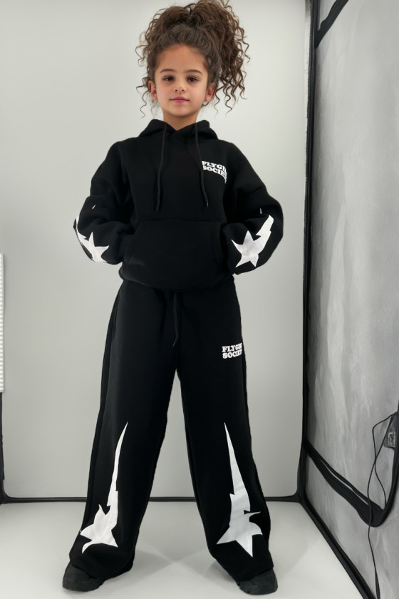 Komplet bawełniany dla dziewczynki dres szerokie nogawki oversize teen odzież dziecięca sówka