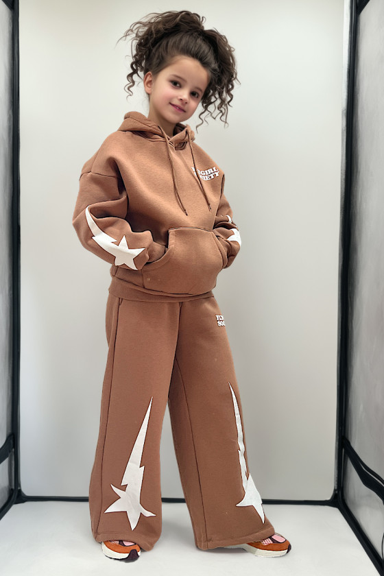 Komplet bawełniany dla dziewczynki dres szerokie nogawki oversize teen odzież dziecięca sówka