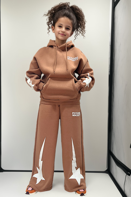 Komplet bawełniany dla dziewczynki dres szerokie nogawki oversize teen odzież dziecięca sówka