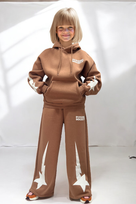 Komplet bawełniany dla dziewczynki dres szerokie nogawki oversize teen odzież dziecięca sówka