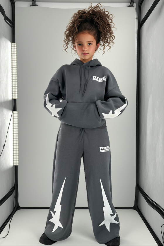 Komplet bawełniany dla dziewczynki dres szerokie nogawki oversize teen odzież dziecięca sówka