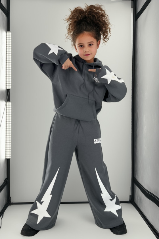 Komplet bawełniany dla dziewczynki dres szerokie nogawki oversize teen odzież dziecięca sówka