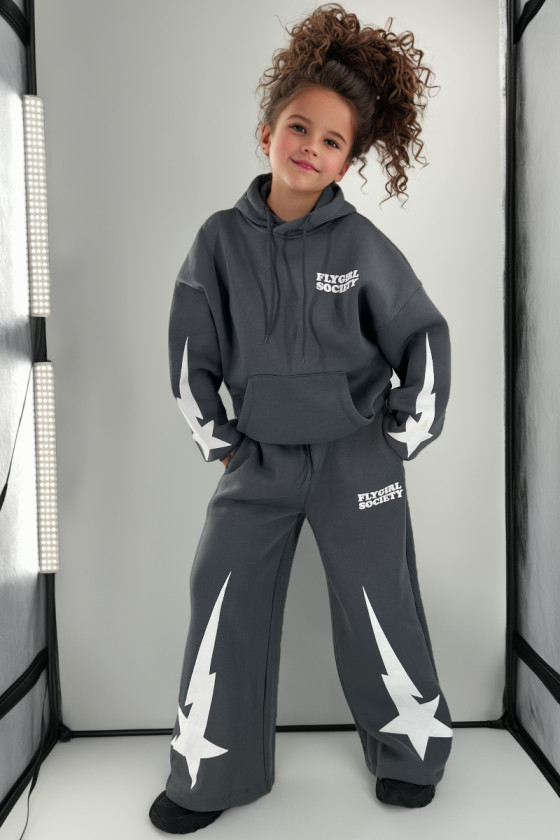 Komplet bawełniany dla dziewczynki dres szerokie nogawki oversize teen odzież dziecięca sówka