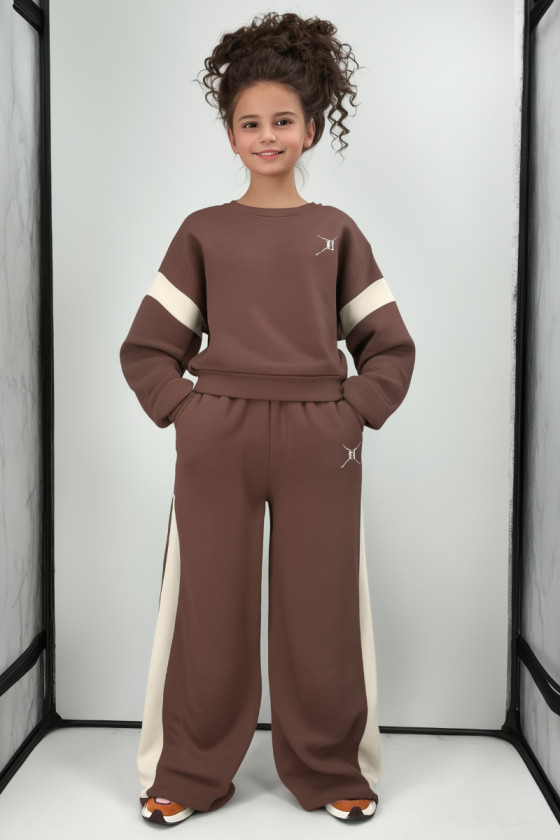 Komplet dresowy bawełniany dziewczęcy szerokie szodnie ocieplany odzież dziecięca Sówka