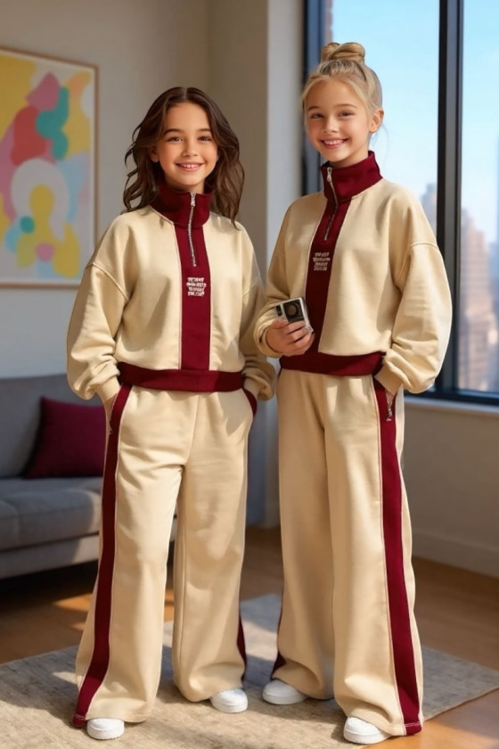 Komplet dla dziewczynki The Way beżowy z bordo