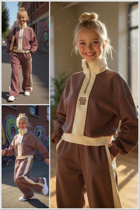 Komplet dla dziewczynki The Way brązowy z beżem Komplet dla dziewczynki The Way brązowy z beżem