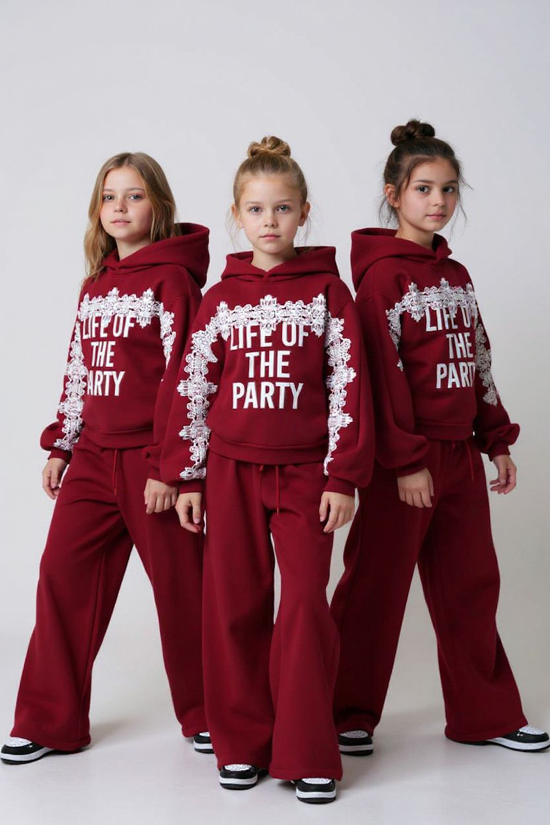 Komplet bluza i spodnie Life of the party bordowy