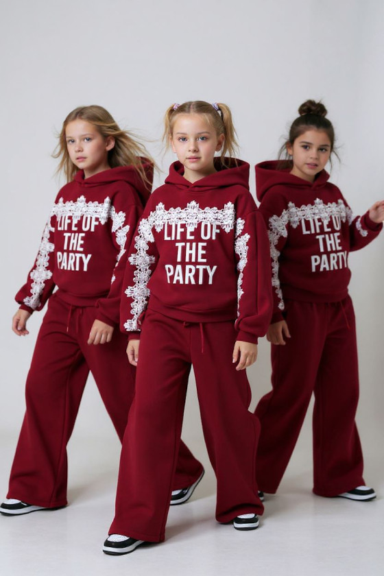 Komplet bluza i spodnie Life of the party bordowy
