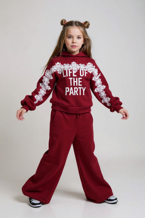 Komplet bluza i spodnie Life of the party bordowy