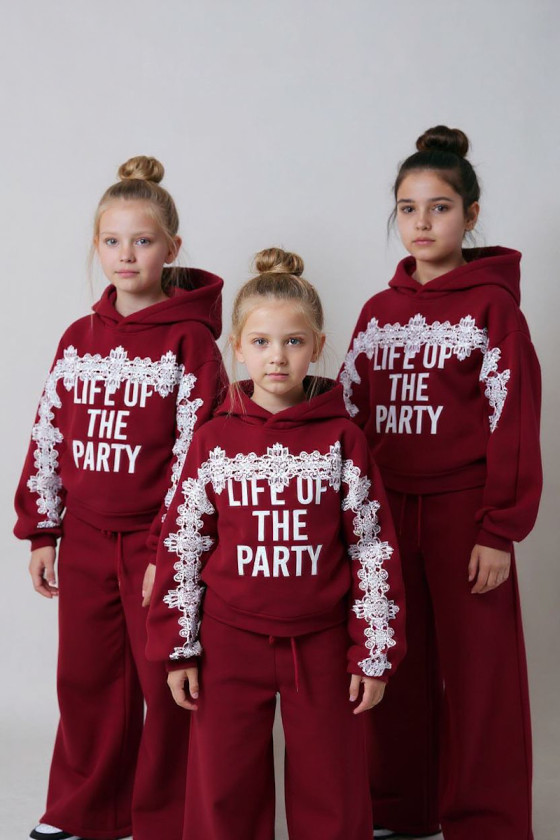 Komplet bluza i spodnie Life of the party bordowy