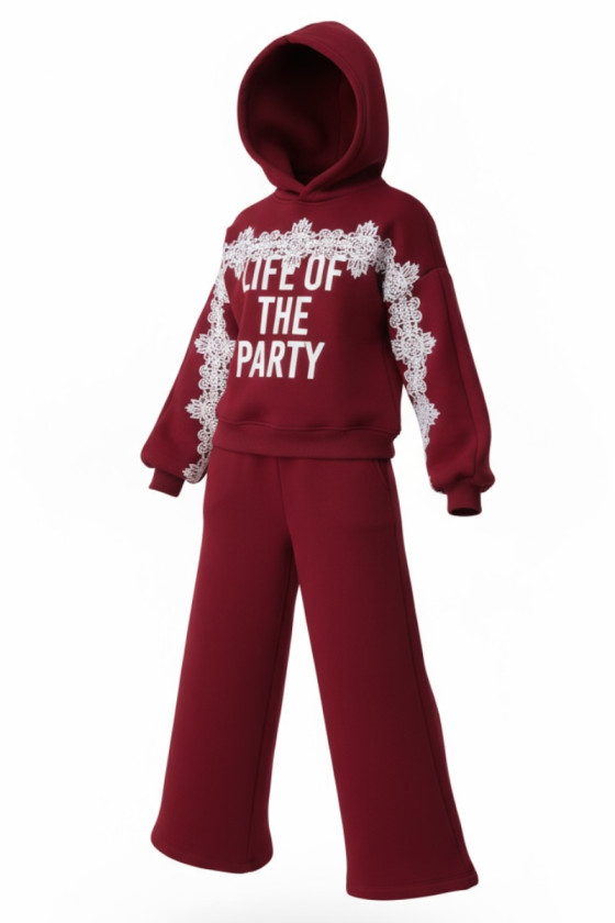 Komplet bluza i spodnie Life of the party bordowy