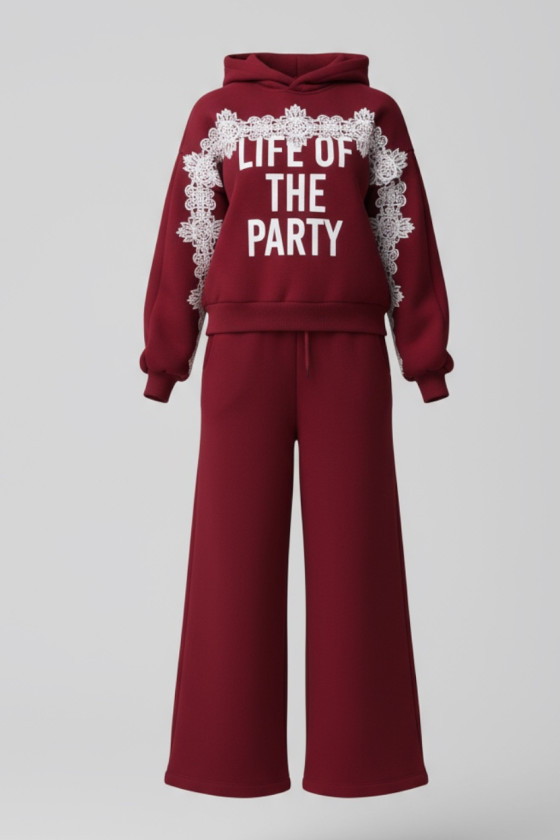 Komplet bluza i spodnie Life of the party bordowy