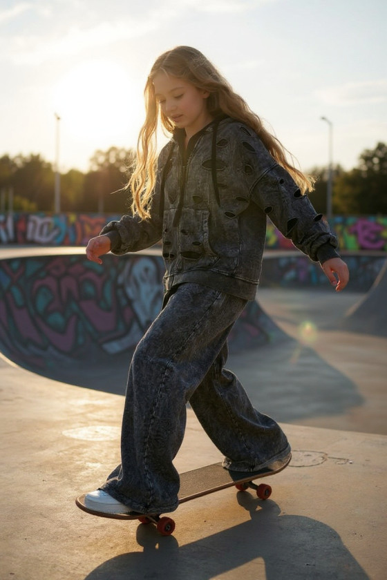 Komplet bluza rozpinana i spodnie Neli ciemny szary