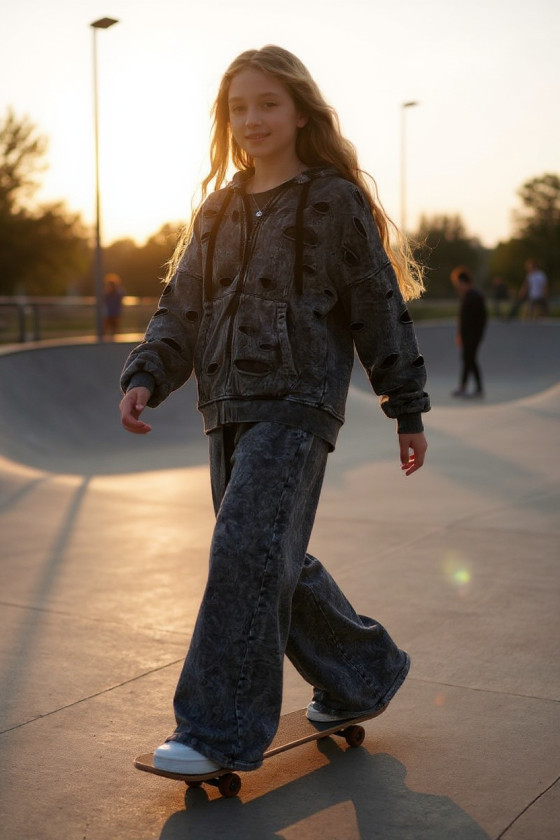 Komplet bluza rozpinana i spodnie Neli ciemny szary