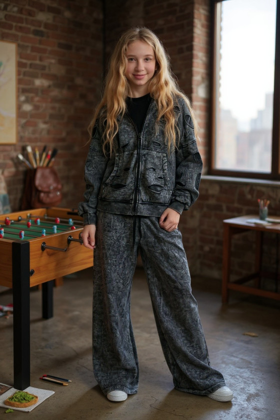 Komplet bluza rozpinana i spodnie Neli ciemny szary