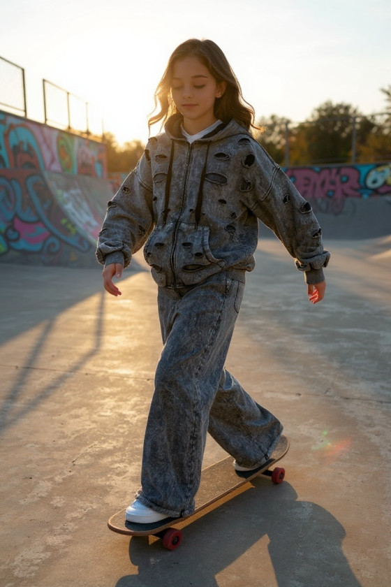 Komplet bluza rozpinana i spodnie Neli ciemny szary