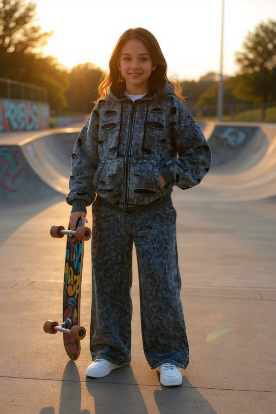 Komplet bluza rozpinana i spodnie Neli ciemny szary