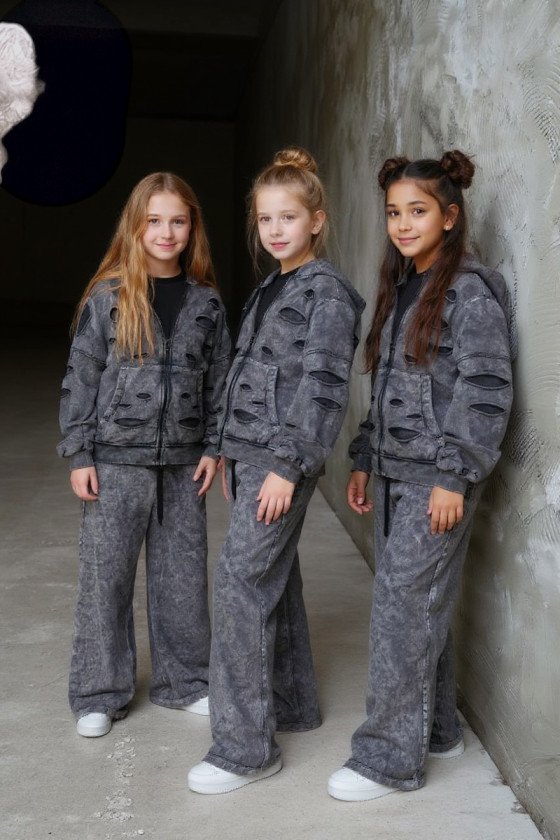 Komplet bluza rozpinana i spodnie Neli ciemny szary