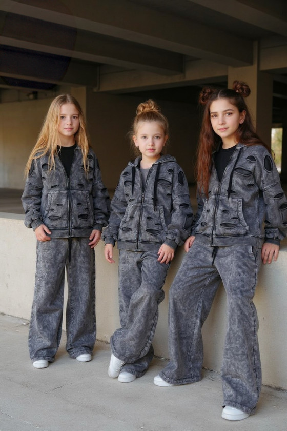 Komplet bluza rozpinana i spodnie Neli ciemny szary