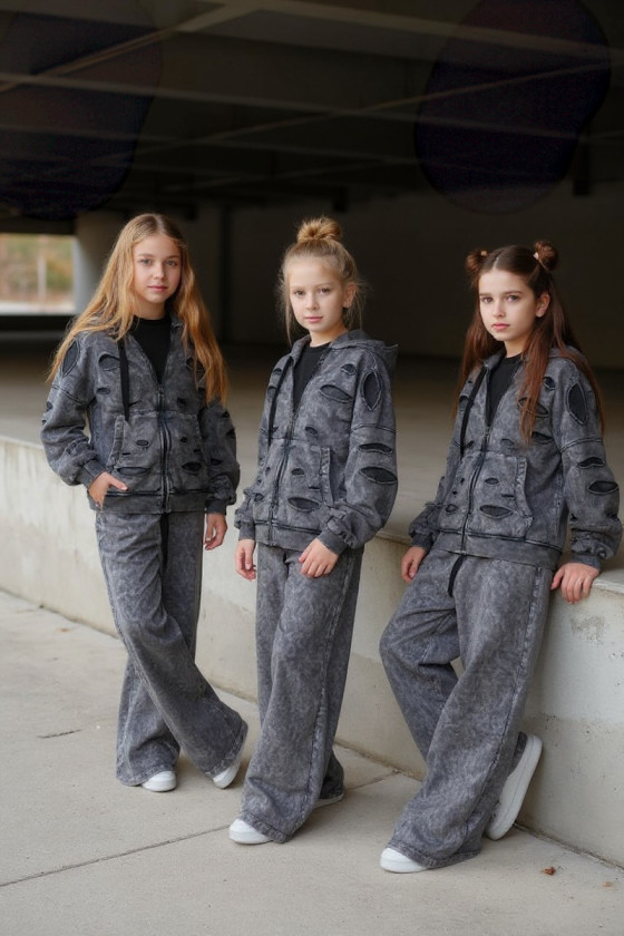 Komplet bluza rozpinana i spodnie Neli ciemny szary