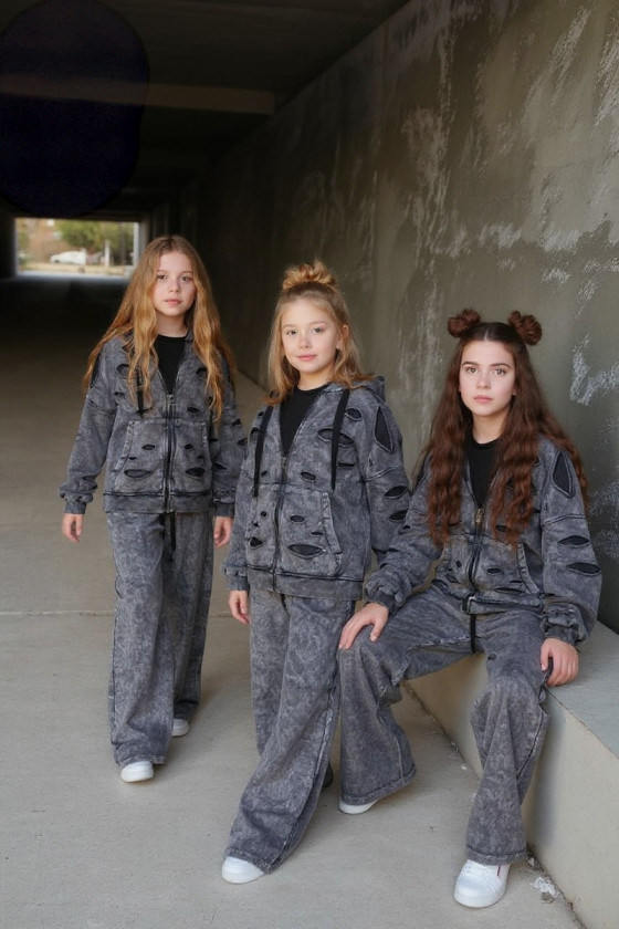 Komplet bluza rozpinana i spodnie Neli ciemny szary