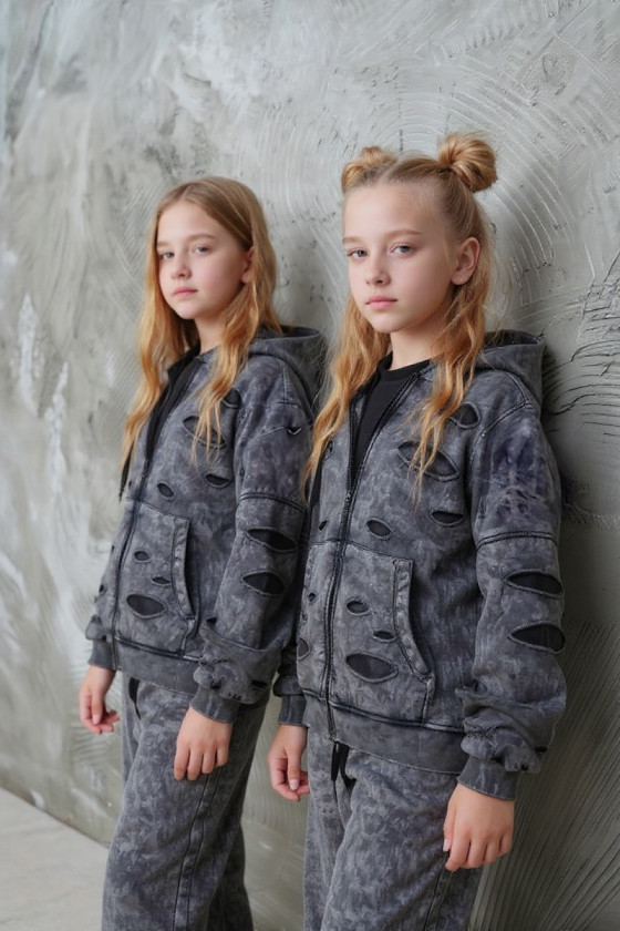 Komplet bluza rozpinana i spodnie Neli ciemny szary