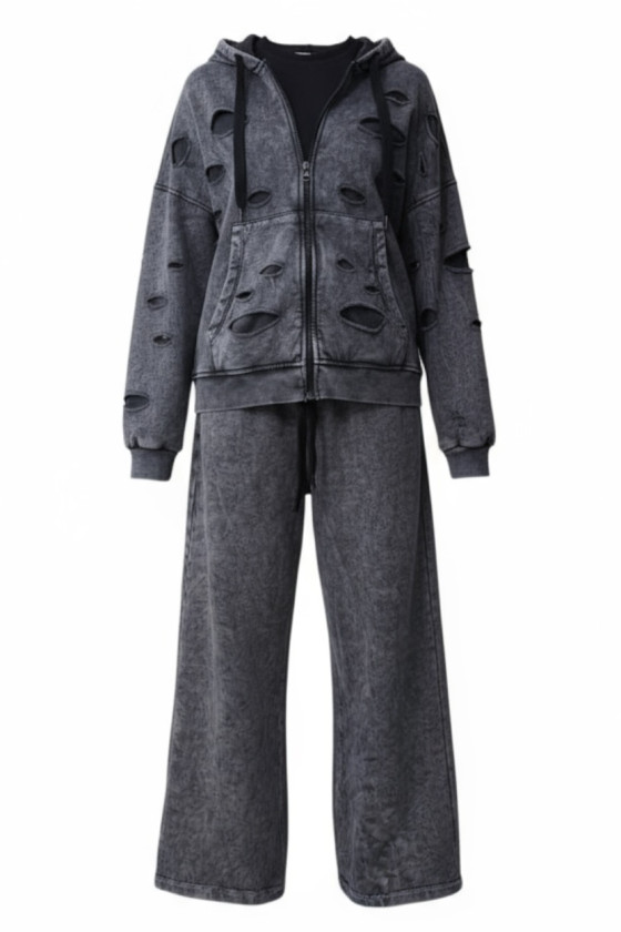 Komplet bluza rozpinana i spodnie Neli ciemny szary