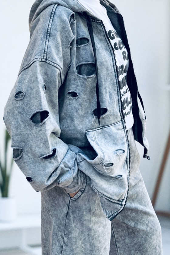 Komplet bluza rozpinana i spodnie Neli jasny szary