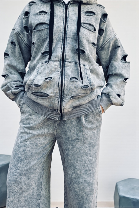 Komplet bluza rozpinana i spodnie Neli jasny szary