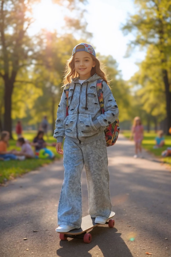 Komplet bluza rozpinana i spodnie Neli jasny szary