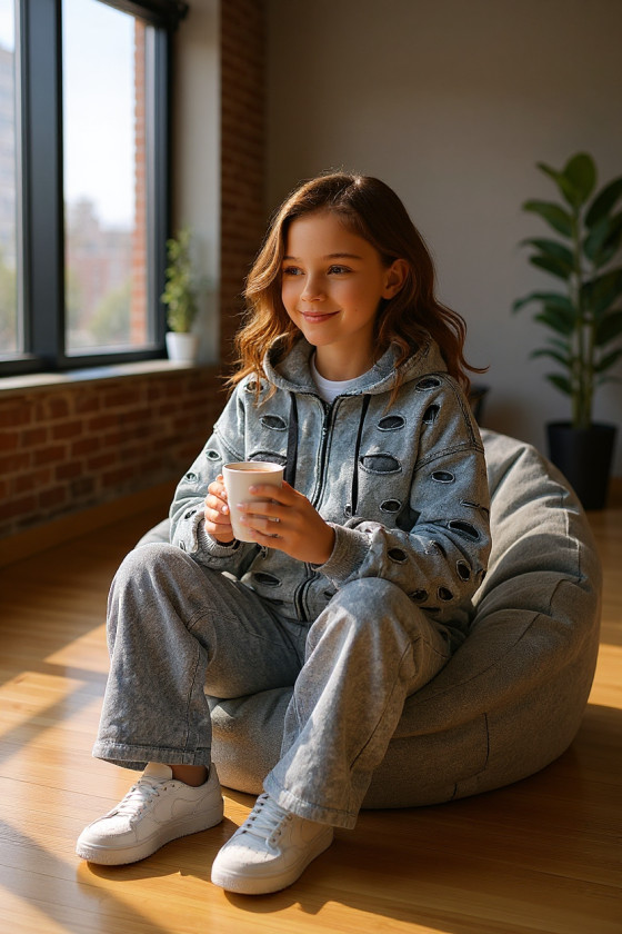 Komplet bluza rozpinana i spodnie Neli jasny szary