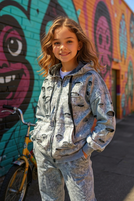 Komplet bluza rozpinana i spodnie Neli jasny szary