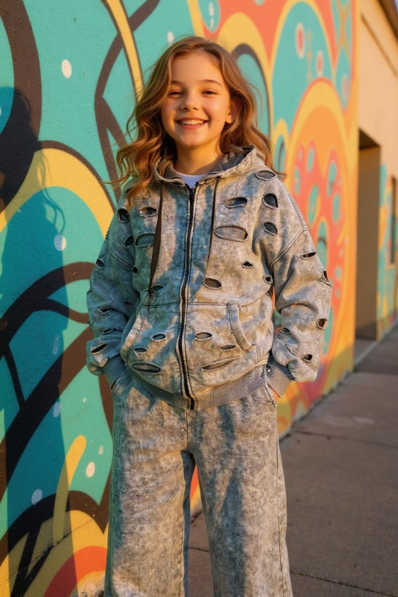 Komplet bluza rozpinana i spodnie Neli jasny szary