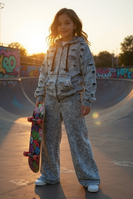 Komplet bluza rozpinana i spodnie Neli jasny szary