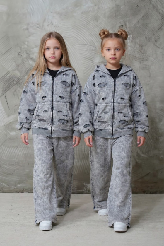 Komplet bluza rozpinana i spodnie Neli jasny szary