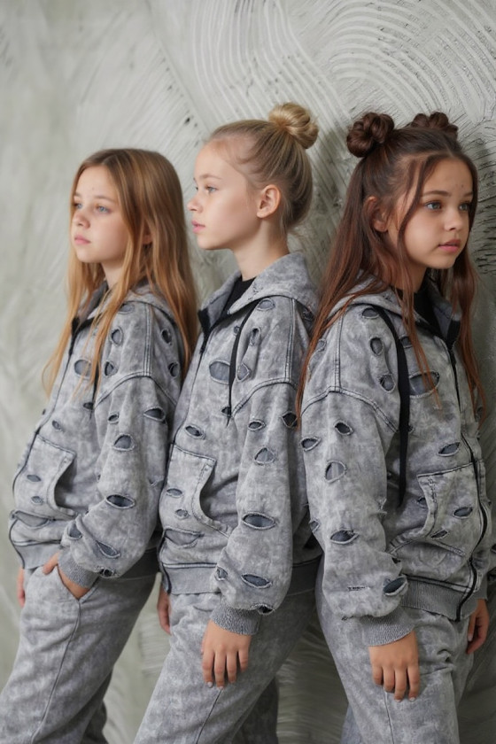 Komplet bluza rozpinana i spodnie Neli jasny szary