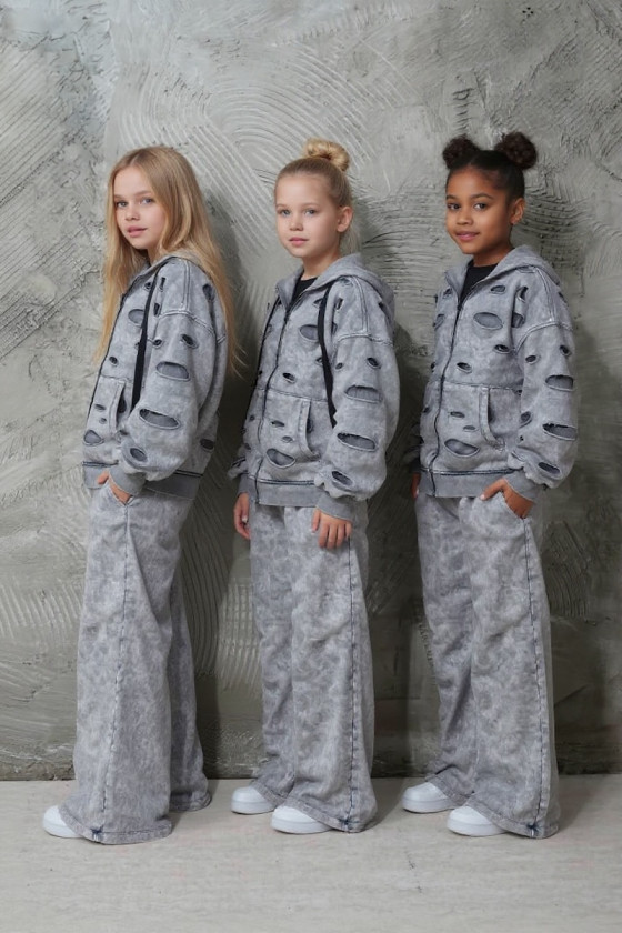 Komplet bluza rozpinana i spodnie Neli jasny szary